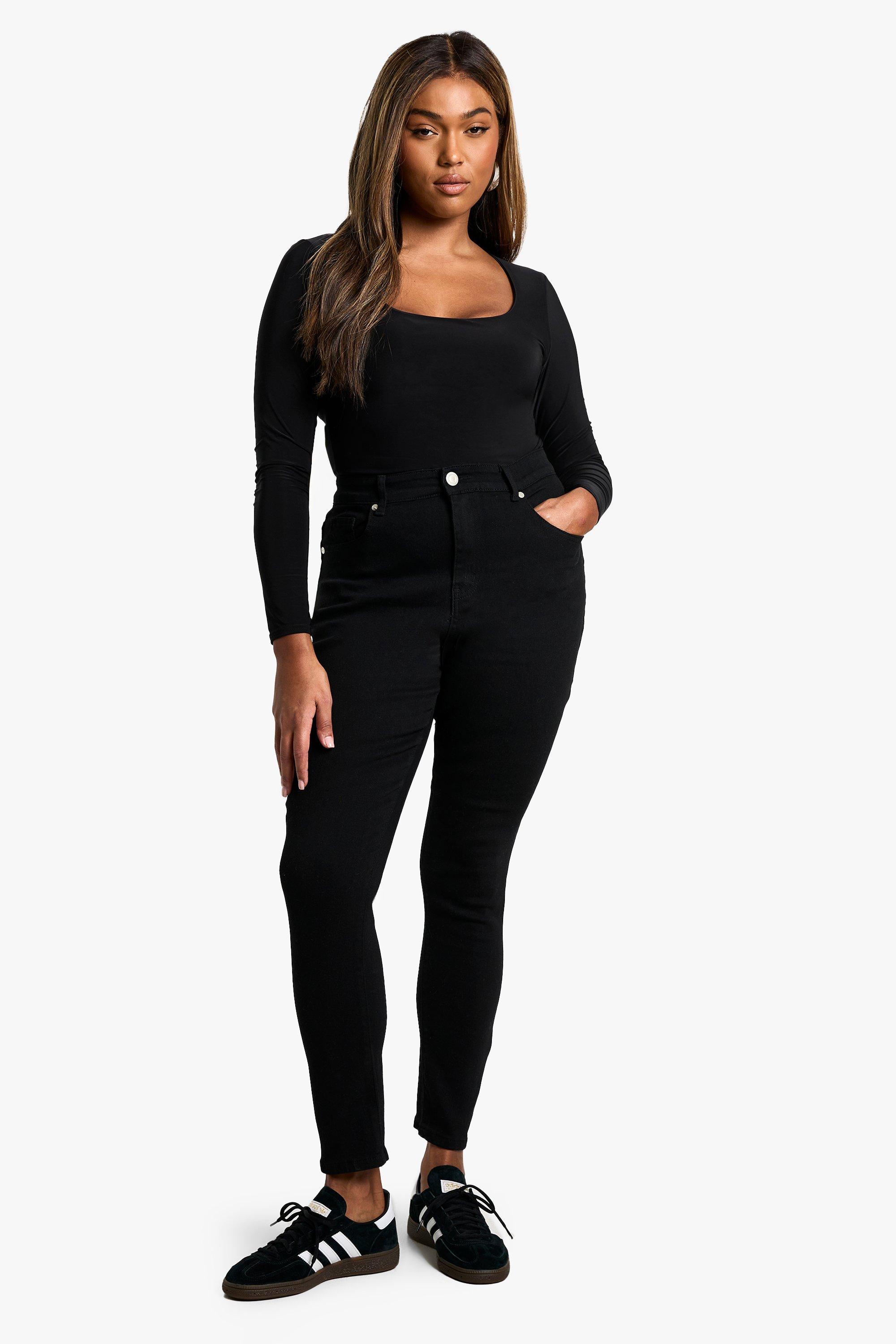 Boohoo Plus Skinny Jeans Met Hoge Taille, Black