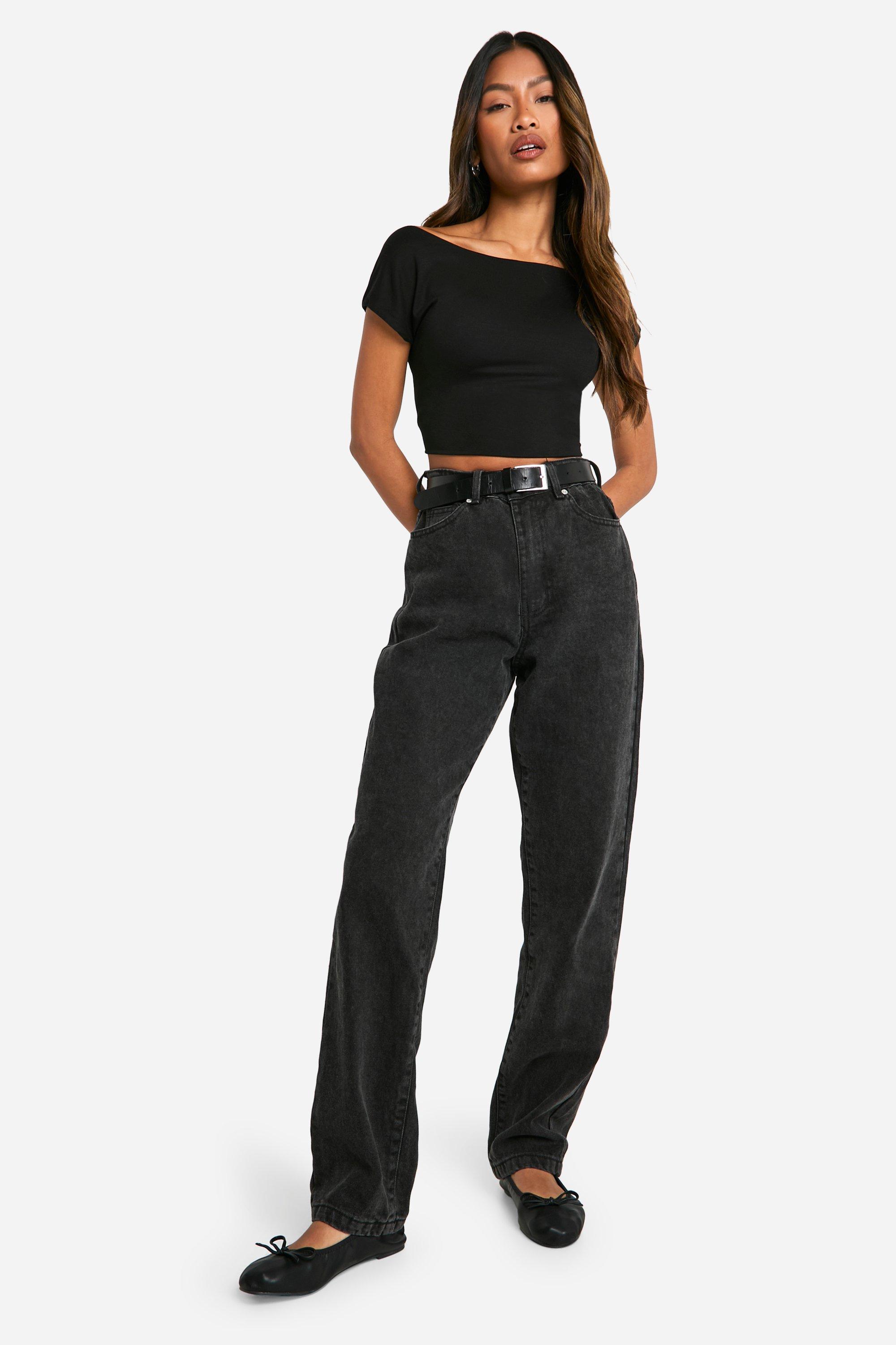 Boohoo Basic Jeans Met Hoge Taille En Rechte Pijpen, Washed Black