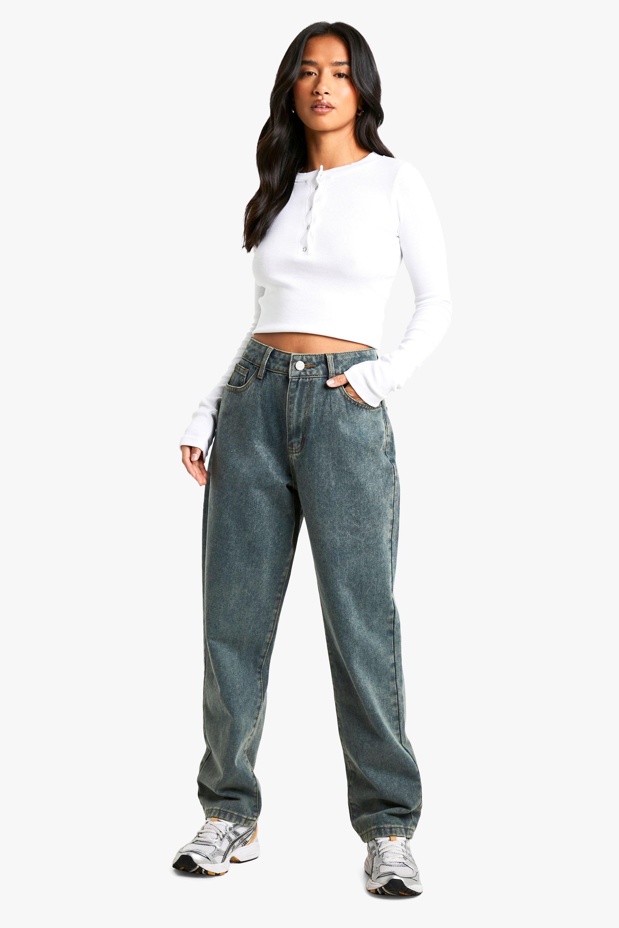 Boohoo Petite Basic 28 Inch Jeans Met Rechte Pijpen, Vintage Wash