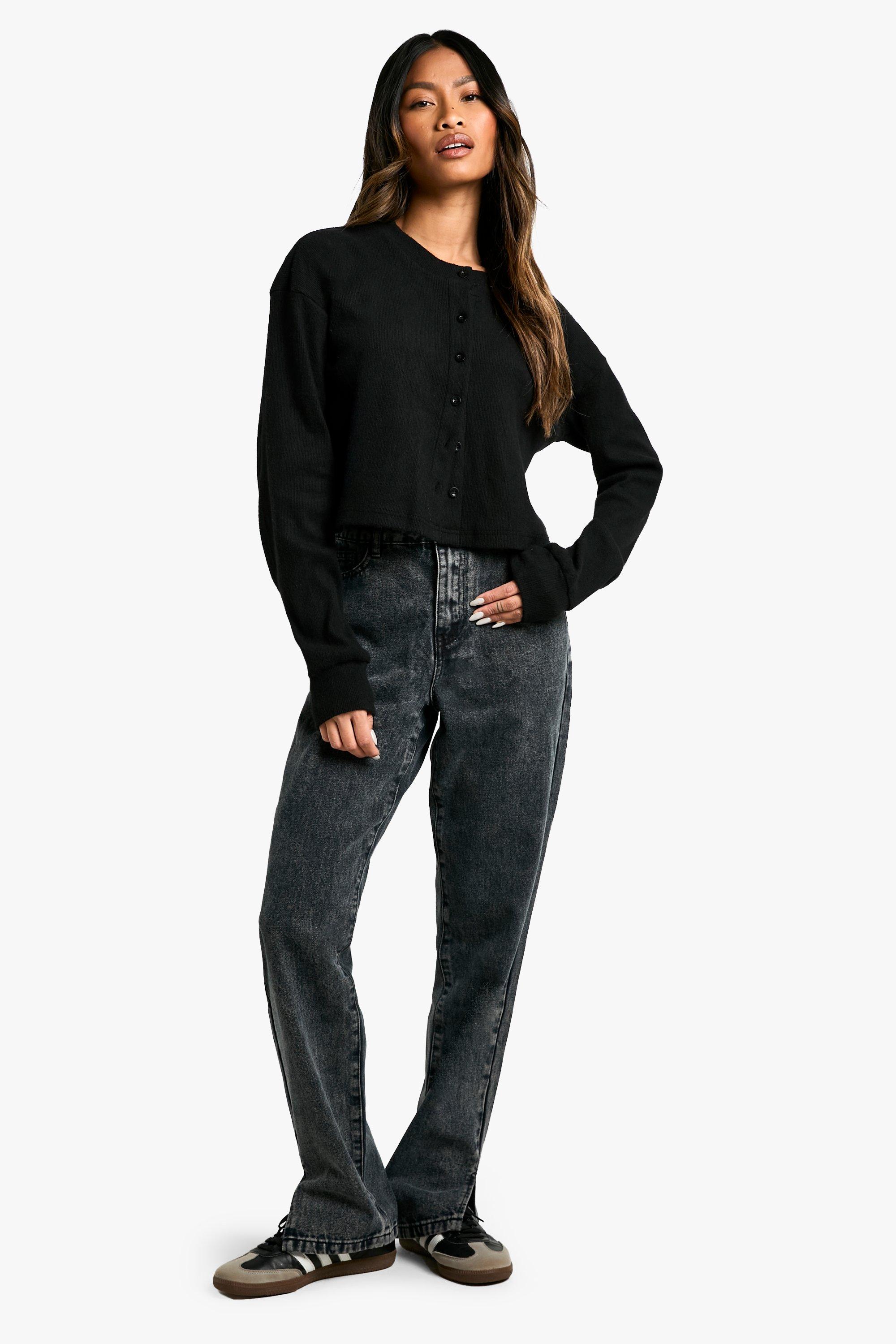 Boohoo Basic Jeans Met Hoge Taille, Split En Rechte Pijpen, Washed Black