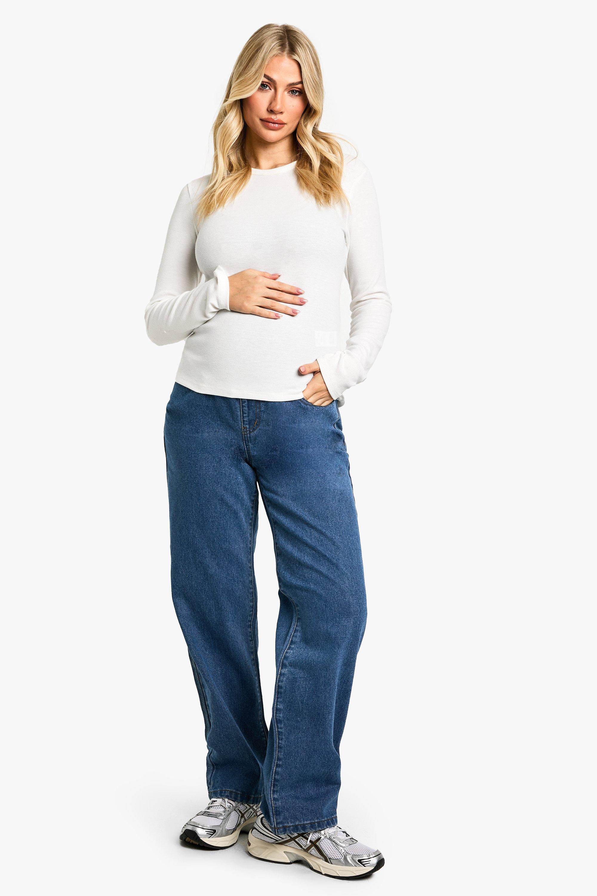 Boohoo Zwangerschap Over The Bump Jeans Met Rechte Pijpen, Vintage Wash