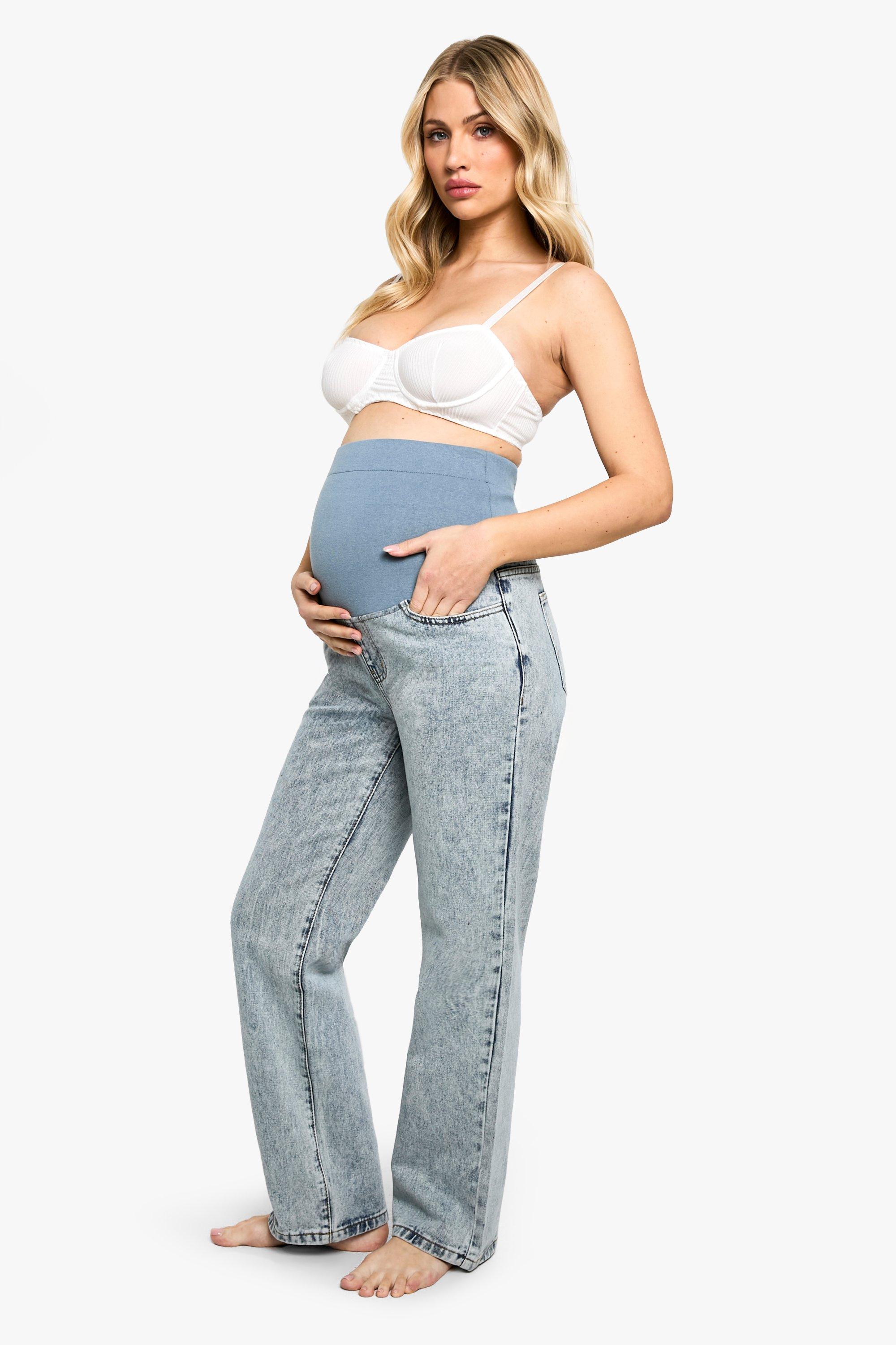 Boohoo Zwangerschap Over The Bump Jeans Met Rechte Pijpen, Light Blue