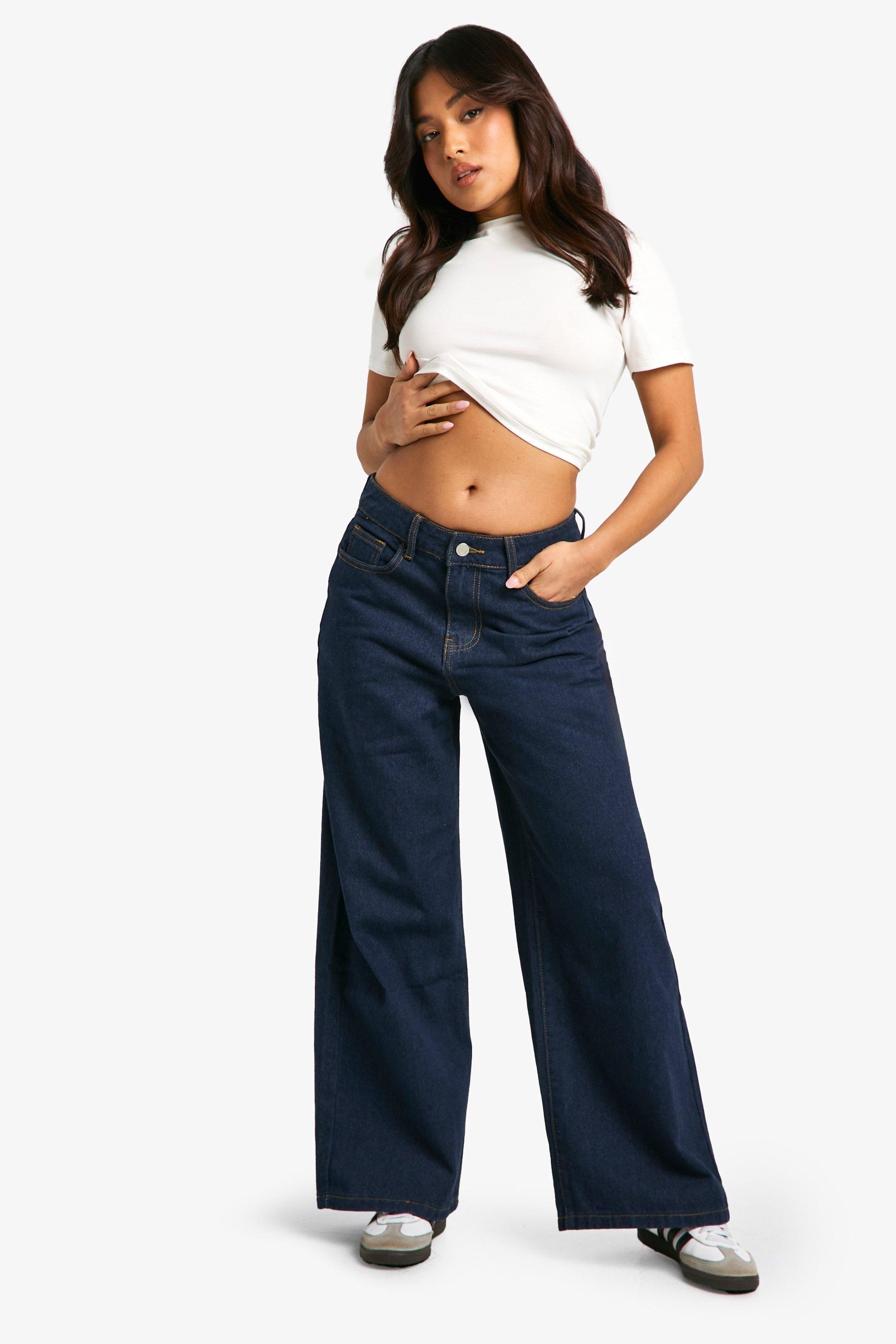 Boohoo Petite Basic 26 Inch Wide Leg Jeans, Dark Indigo