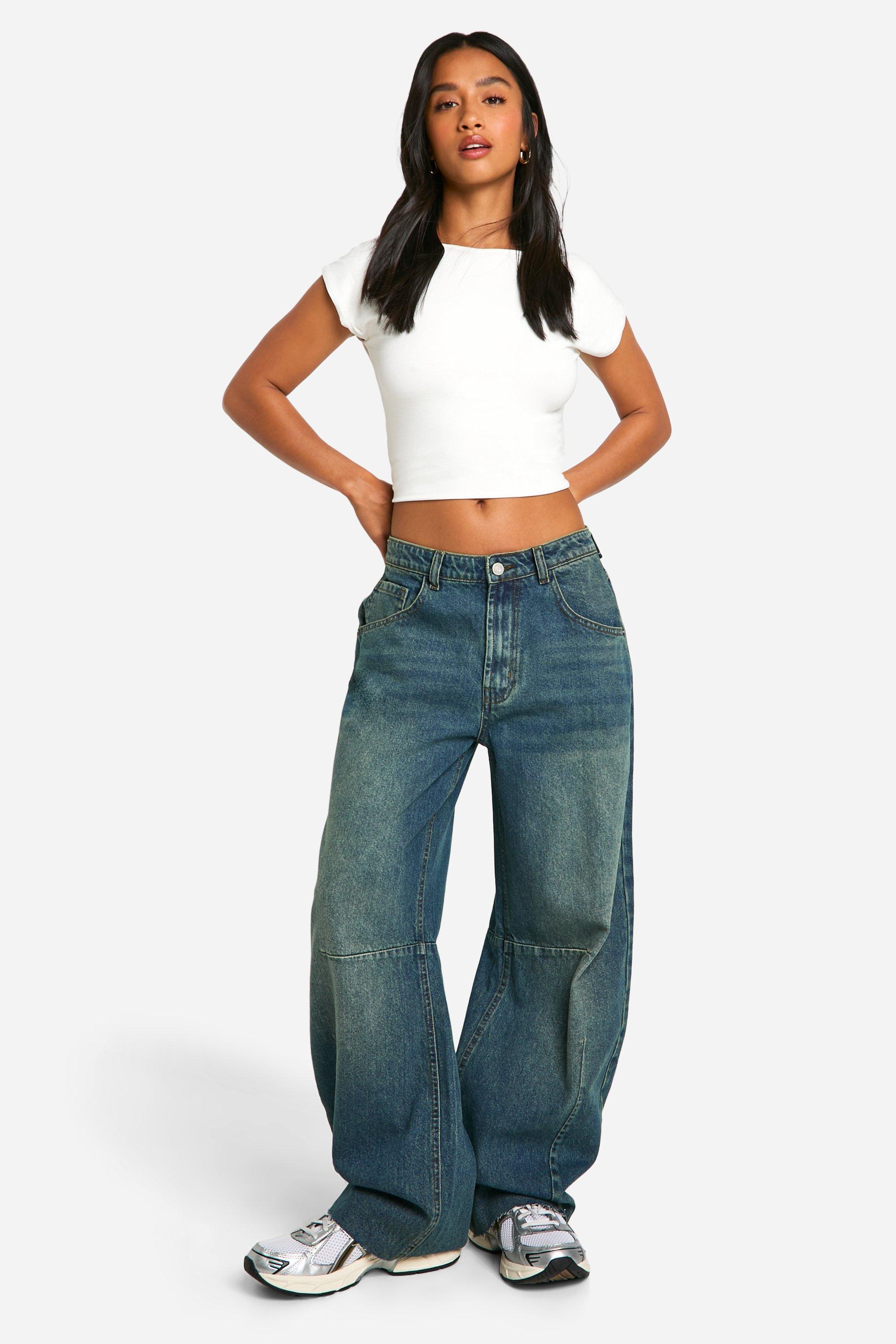 Boohoo Petite Jeans Met Ronde Pijpen, Mid Blue