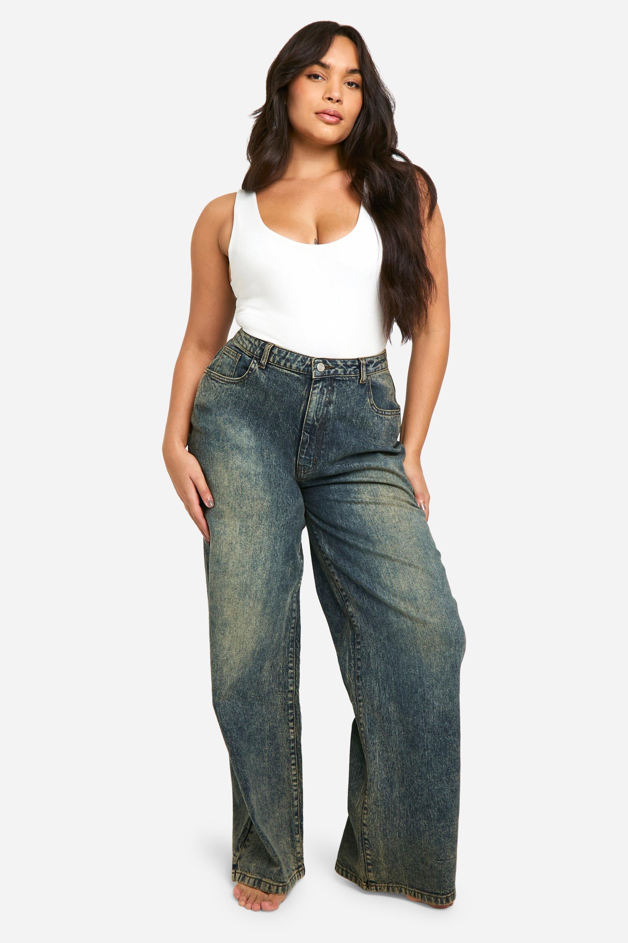 Boohoo Plus Wide Leg Jeans, Vintage Blue