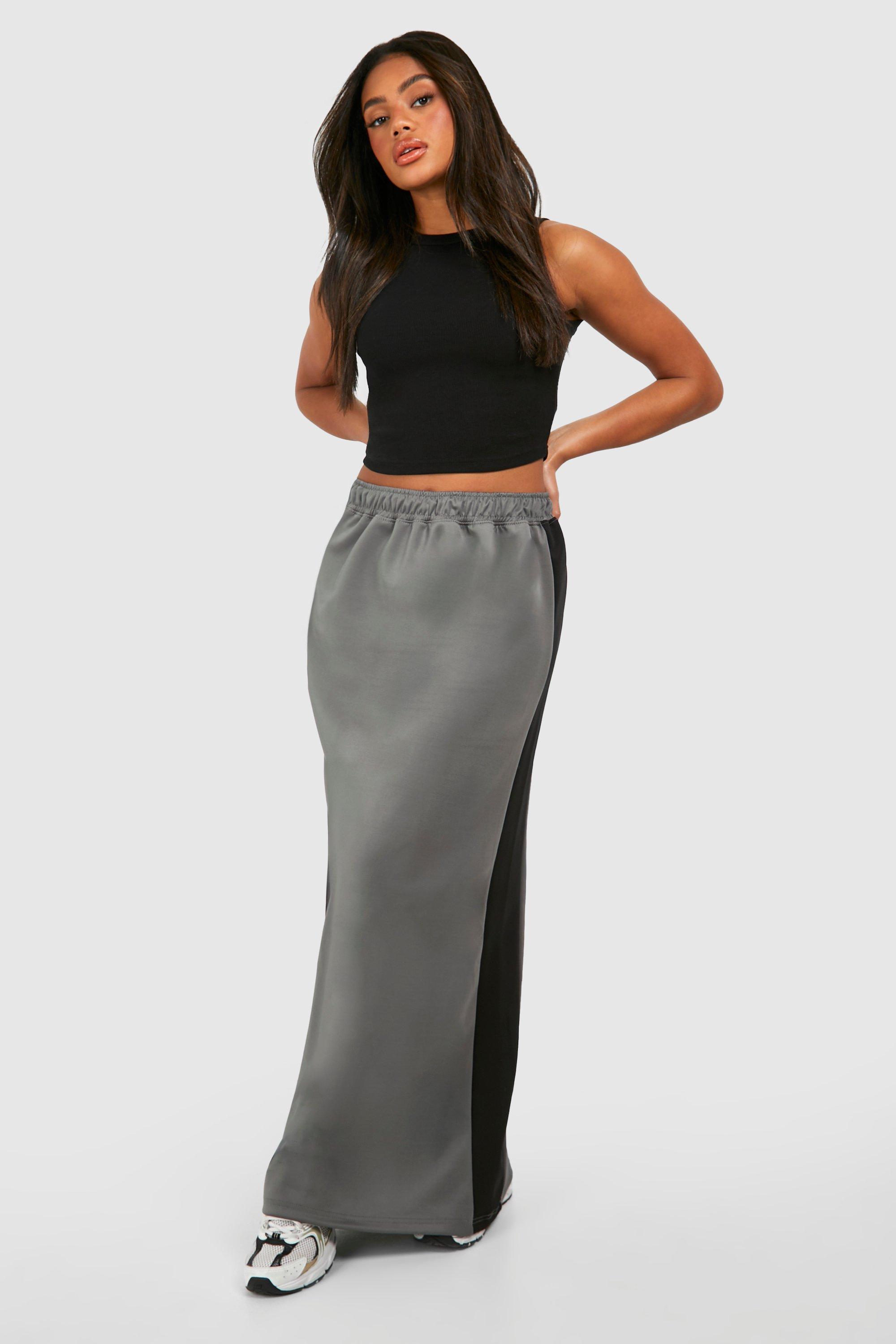 Boohoo Tricot Maxi Rok Met Zijstreep, Grey