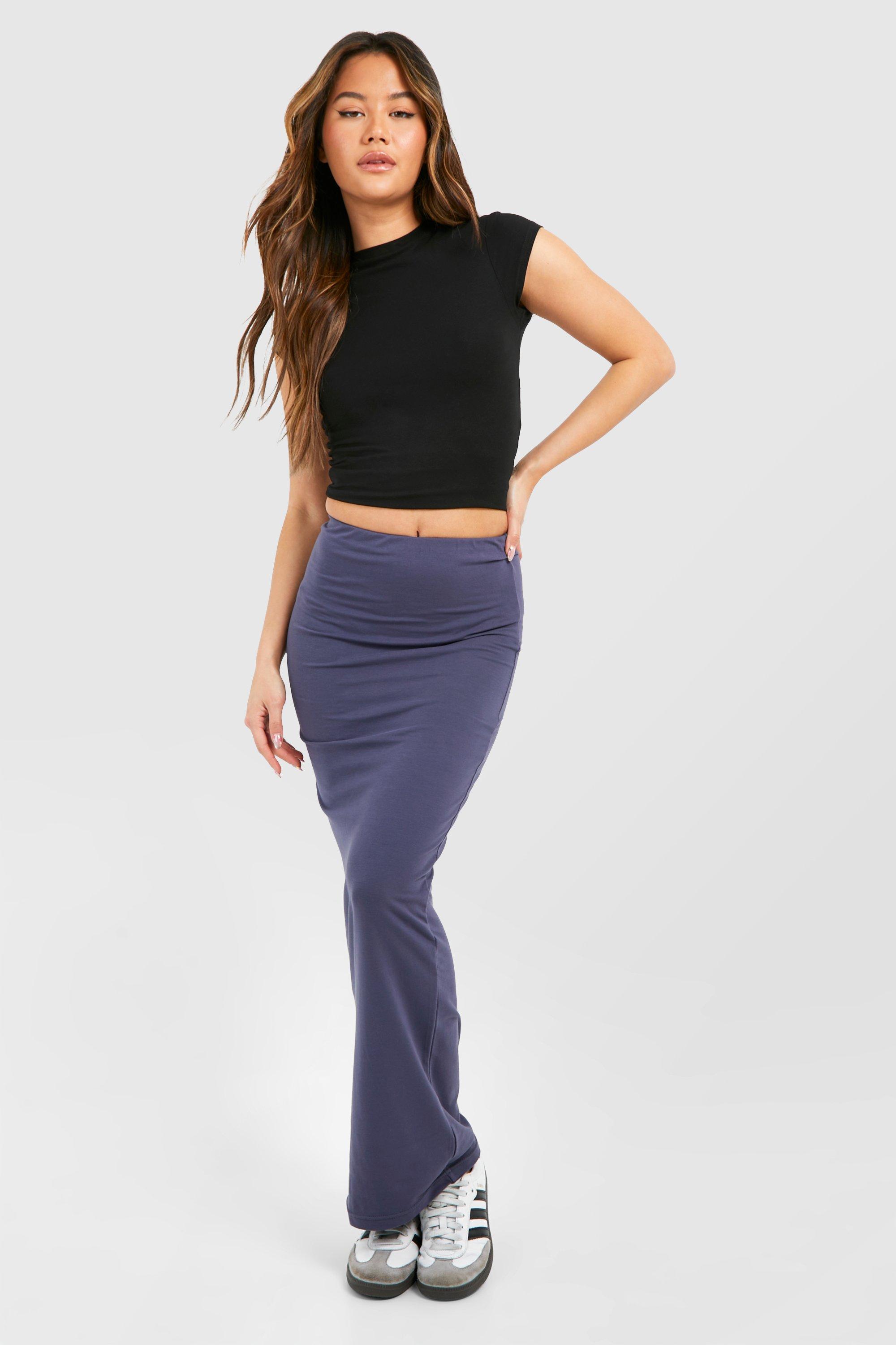 Boohoo Katoenen Jersey Maxi Rok, Denim-Blue