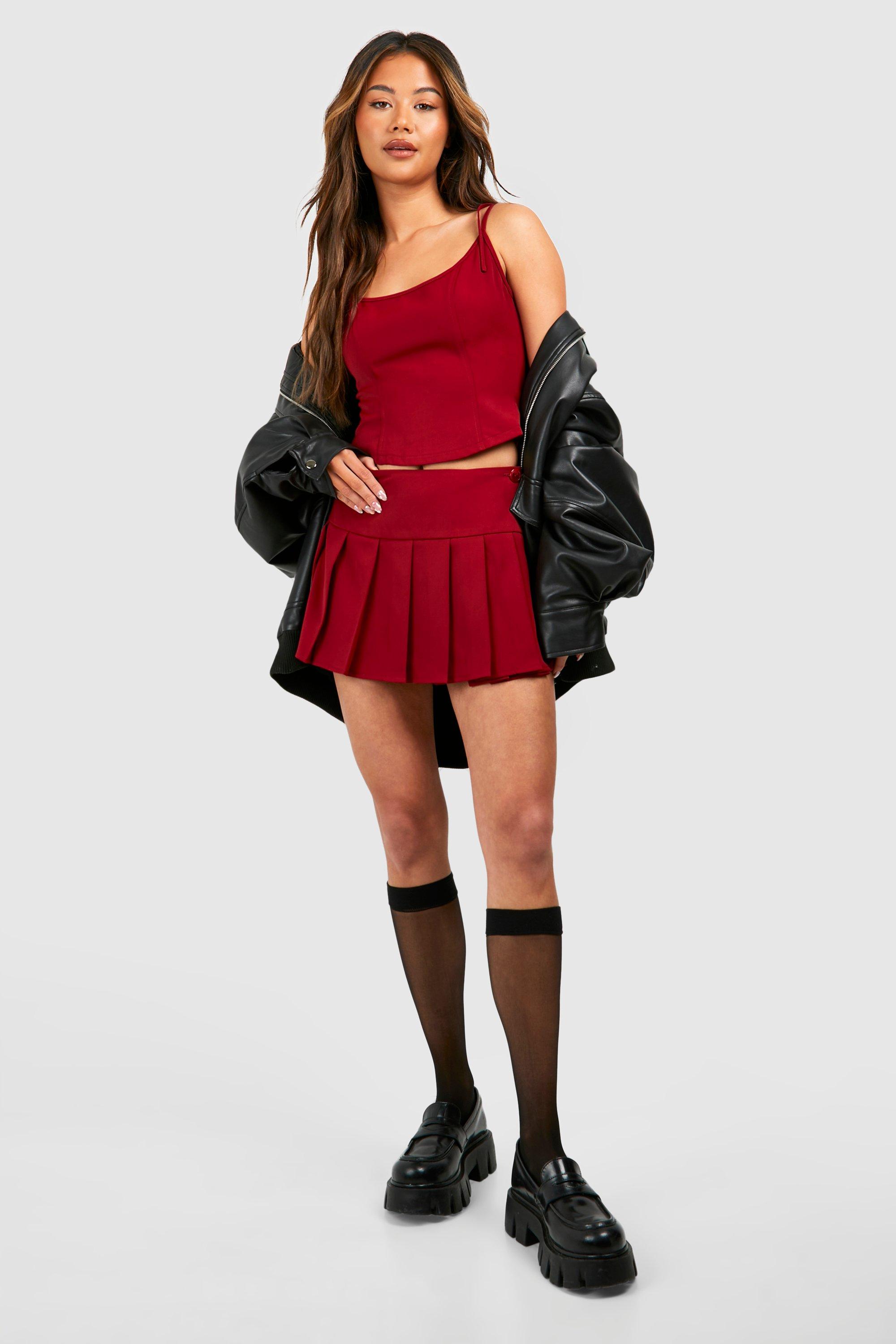 Boohoo Geplooid Mini Mini Rokje, Cherry