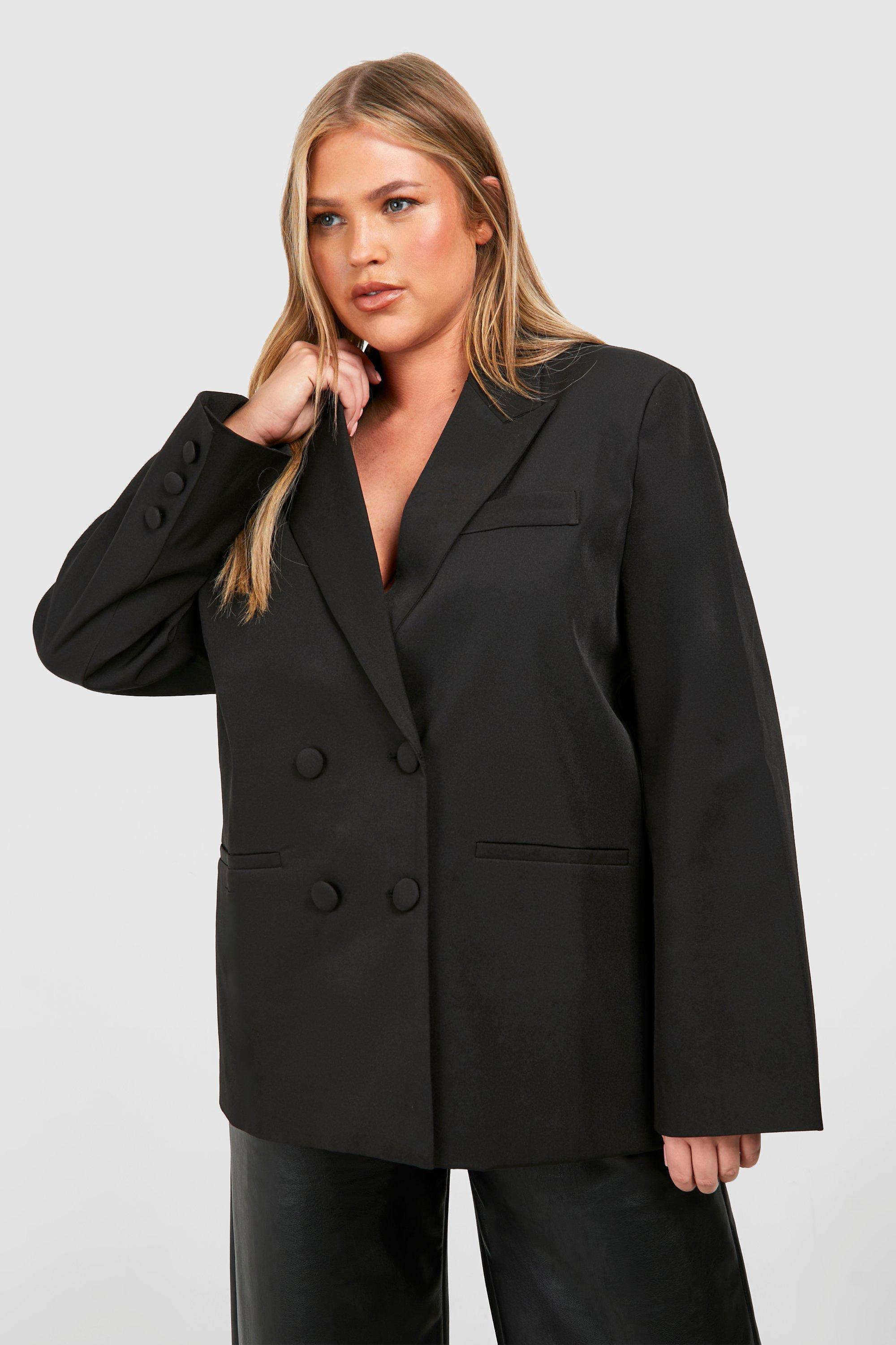 Boohoo Plus Getailleerde Baggy Blazer Met Dubbele Knopen, Black