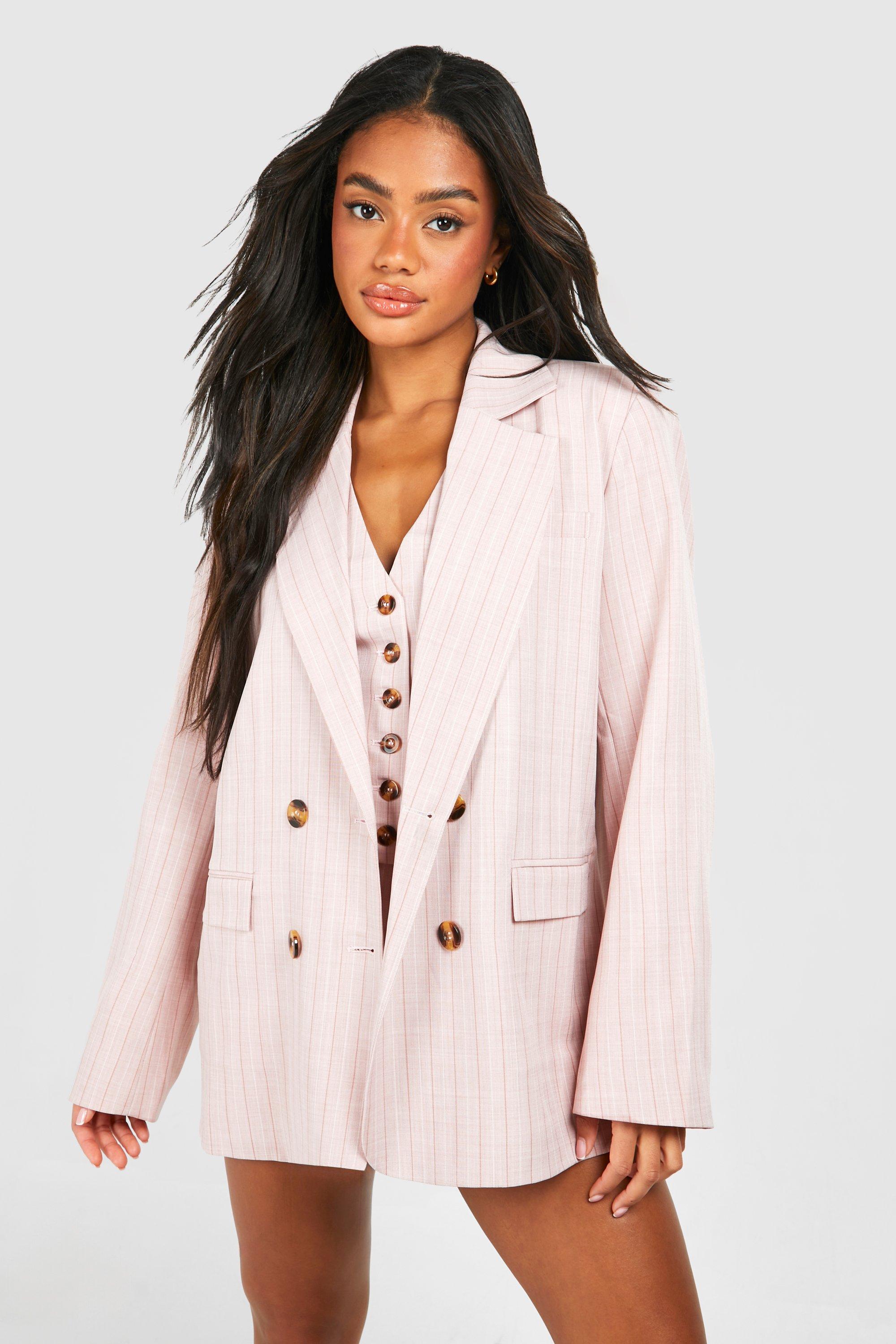 Boohoo Baggy Monochrome Gestreepte Blazer, Pink