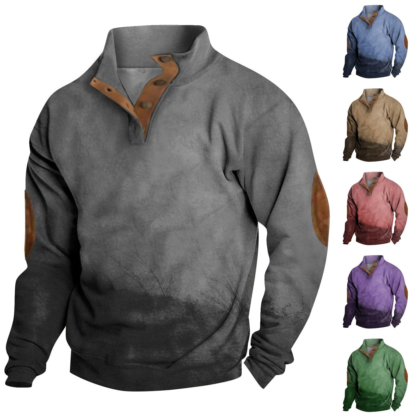 Zhiweihua Lente en herfst herensweatshirt met staande kraag is outdoor casual truien tops L blauw