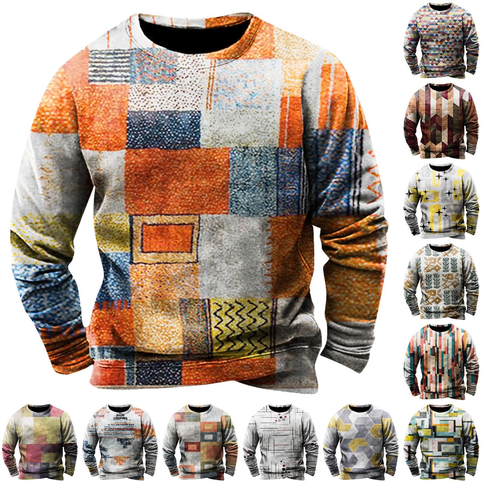 YiGeiWoLiGiaoGiao Heren sweatshirt met print, buiten, etnisch bedrukt, losse lange mouwen XXXL grijze kleur