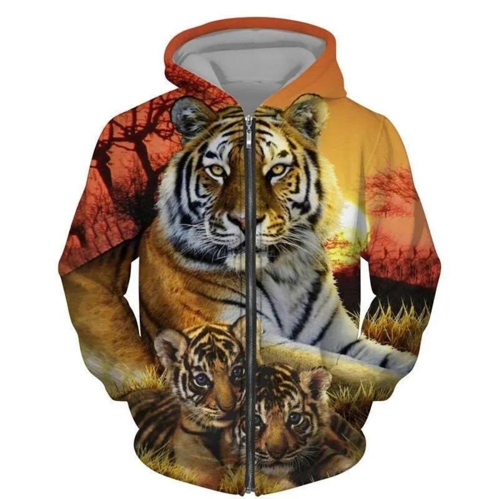 WowClassic Herfst Winter Zip Up Hoodies Jas Dames Hert Tijger Kleur 3D Geprint Heren Rits Sweatshirt Heren Casual Cardigan Jas S