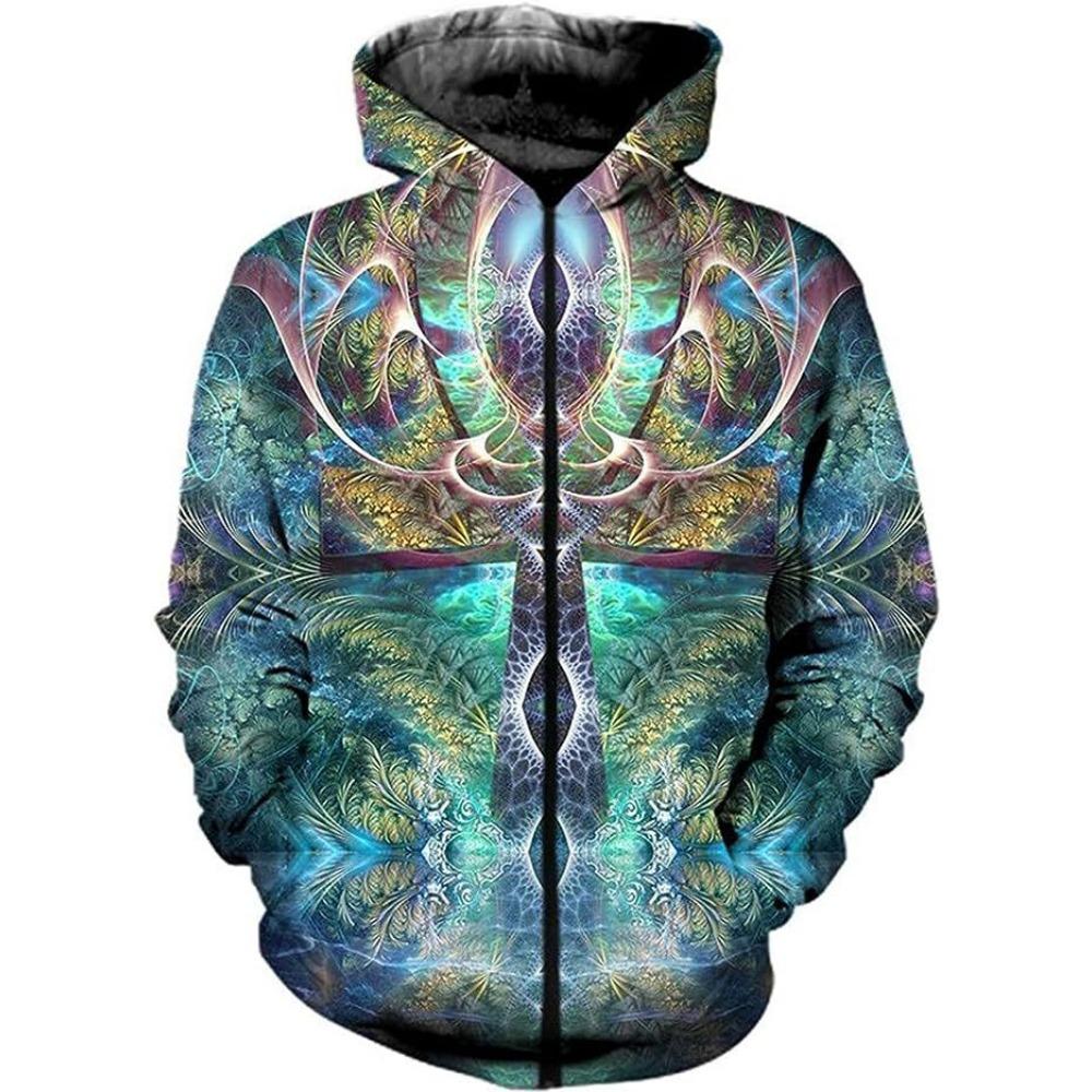 HerSight Herfst Winter Zip Up Hoodies Jas Dames 3D Geprint Heren Rits Sweatshirt Heren Casual Cardigan Jas S