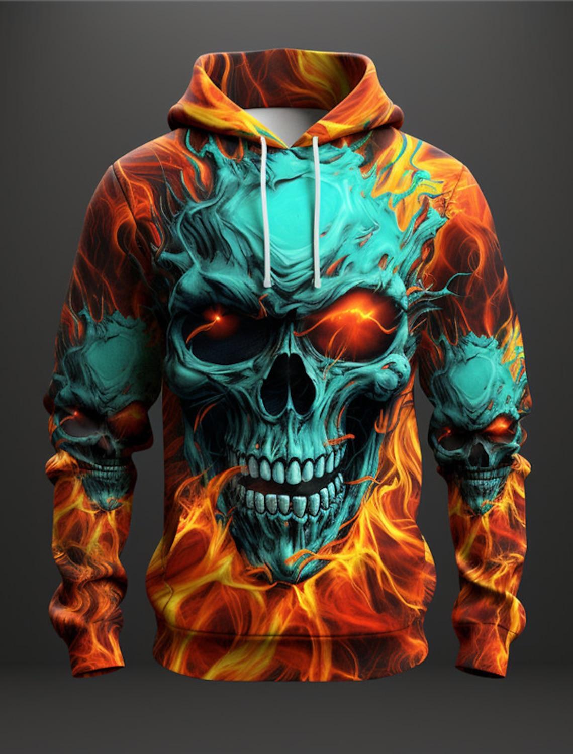 ETST WENDY 05 Grafische Vlam Schedel Herenmode 3D-print Hoodie Hoodies Lange mouw Capuchon Print Voorvak Lente & Herfst Hoodie Sweatshirt S