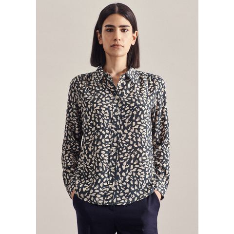 Seidensticker Overhemdblouse Zwarte roos Lange mouwen kraag print