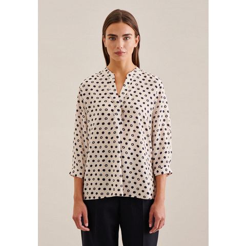 Seidensticker Klassieke blouse Zwarte roos 3/4-mouwen kraag stippen