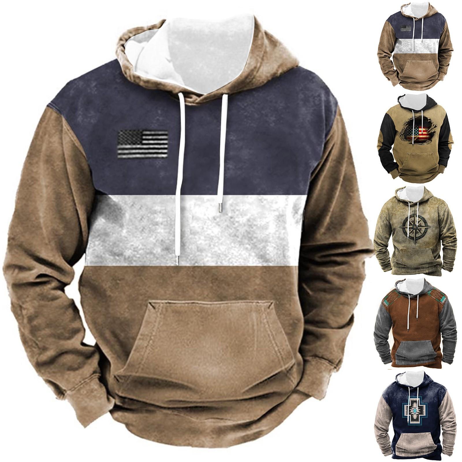 Challenge Heren print pluche warme jas fleece trui casual jas zak trui herfst winterjas XXL blauw