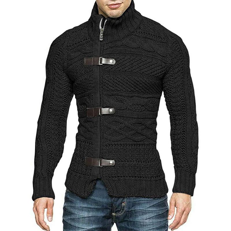 TBommy Heren herfst en winter hoge kraag slanke trui jeugd lange mouwen gebreide cardigan jas 3XL