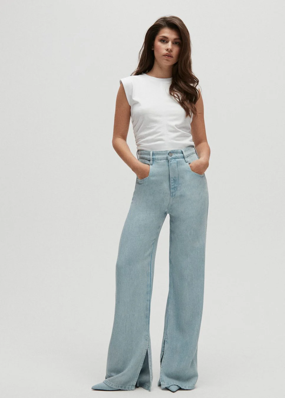 Homage to Denim Licht wide leg jeans met splitjes