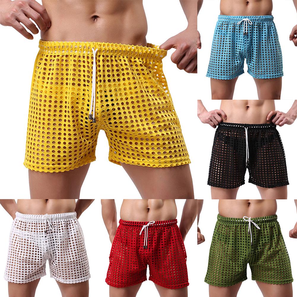 Home Gadgets Erotische mesh-outshorts door middel van holle strandbroeken met trekkoord voor heren XL blauw