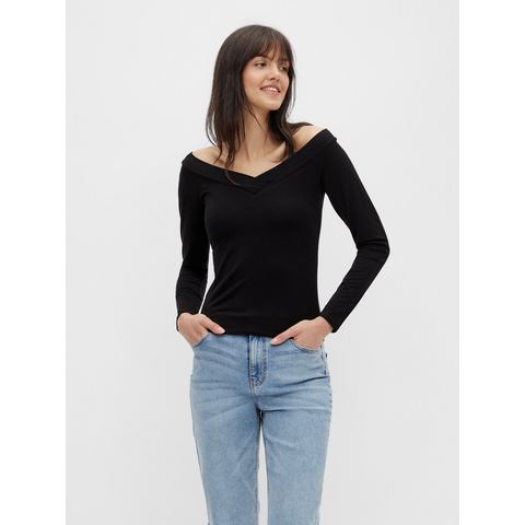 Pieces Shirt met lange mouwen PCMALIVA LS OFF SHOULDER V-NECK TOP NOOS