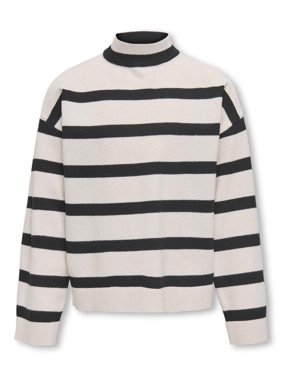 Only Kogama ls stripe loose highneck knt zand dessin