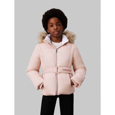 Calvin Klein Outdoorjack Classic Belted Fur Jacket voor kinderen tot 16 jaar en met logo-opdruk