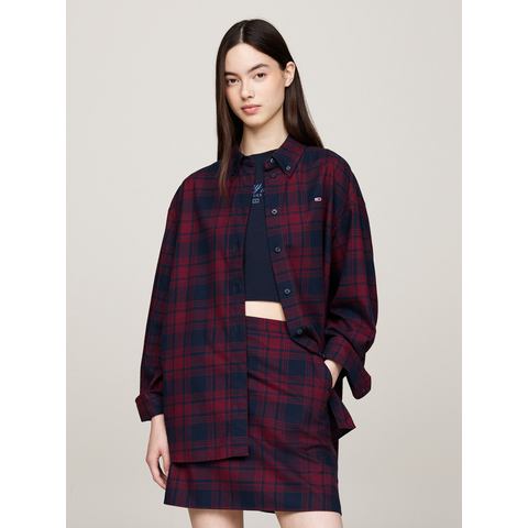 Tommy Jeans Curve Overhemdblouse TJW RLX TARTAN CHECK SHIRT EXT in grote maten met logo-borduurwerk