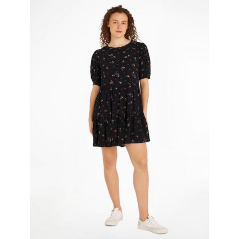 Tommy Jeans Curve Blousejurk TJW BLACK FLORAL TIERD DRESS EXT