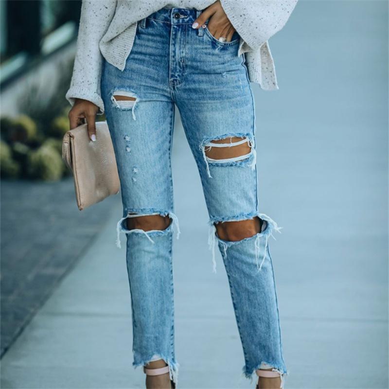 Yukiesue Lente 2022 Womens Fashion Hoge Taille Y2k Vrouwen Skinny Ripped Jeans Baggy Vrouw Denim Capri Broek Jean Moeder Jeans broek S blauw