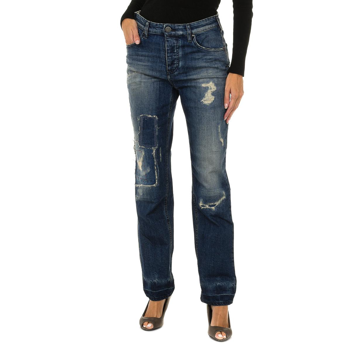 Armani Jeans Lang versleten denimbroek met gescheurd effect voor dames 6Y5990-5D3UZ 27-USA blauw