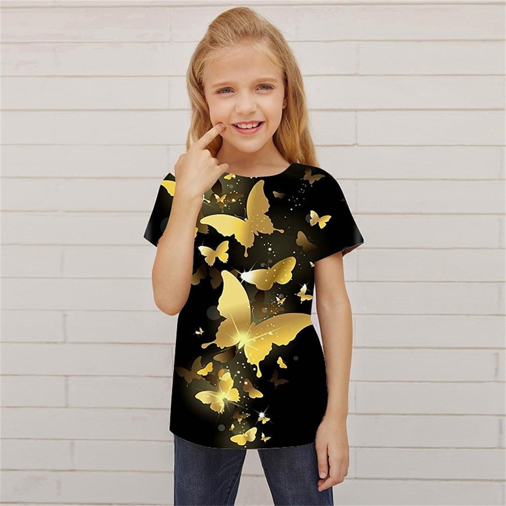 ETST 07 Kinderen Meisjes T-shirt Korte Mouw 3D Print Vlinder Dier Kinderen Tops Streetwear Dagelijks Binnen Buiten Normale Pasvorm 3-12 Jaar 160