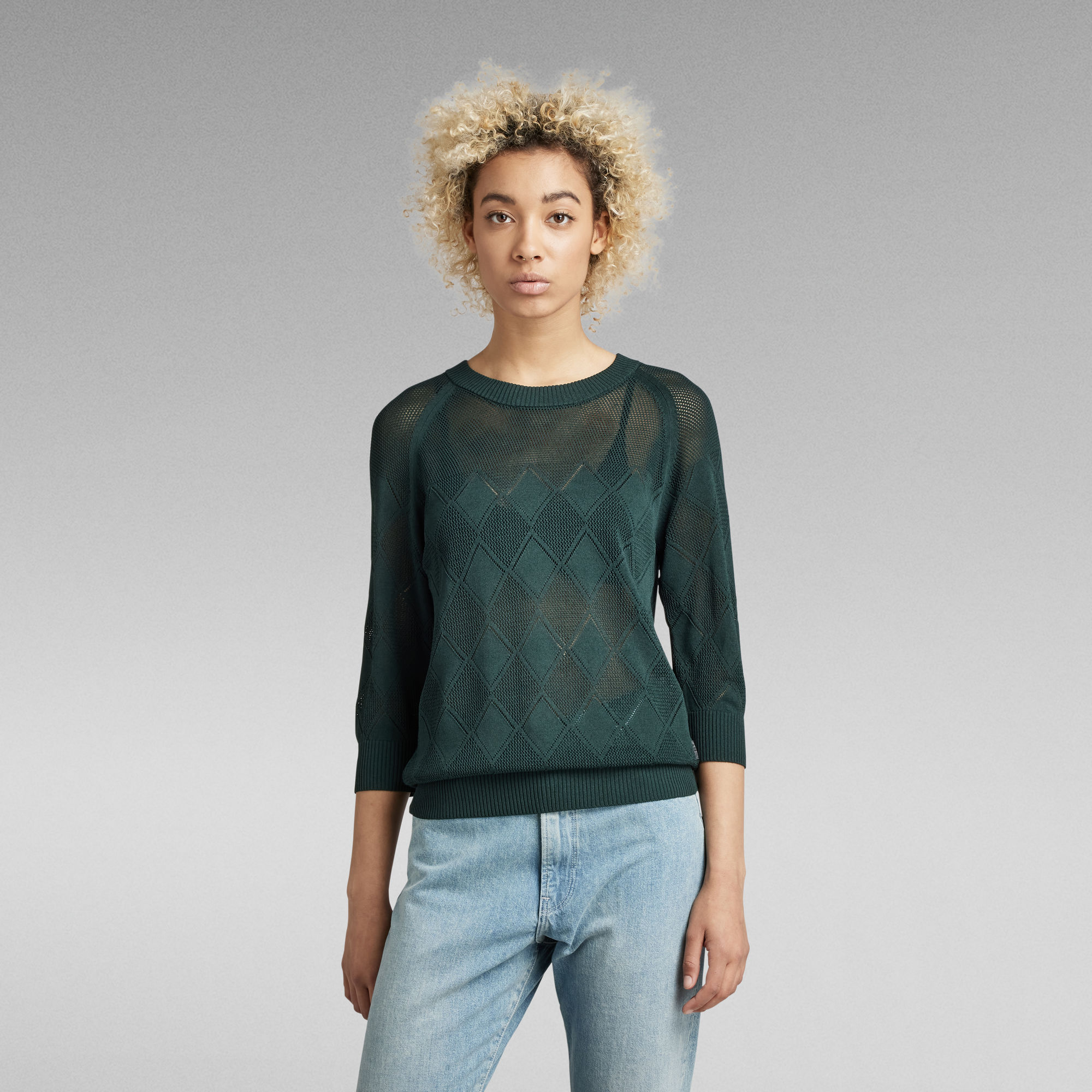 G-Star RAW Gebreide Trui Pointelle Verkorte Mouw - Groen - Dames