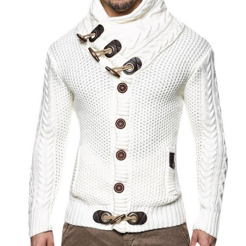 YC Direct Heren Gesp Trui Cardigan Winter Warme Dikke Hedging Turtleneck Breien Trui Truien M wit