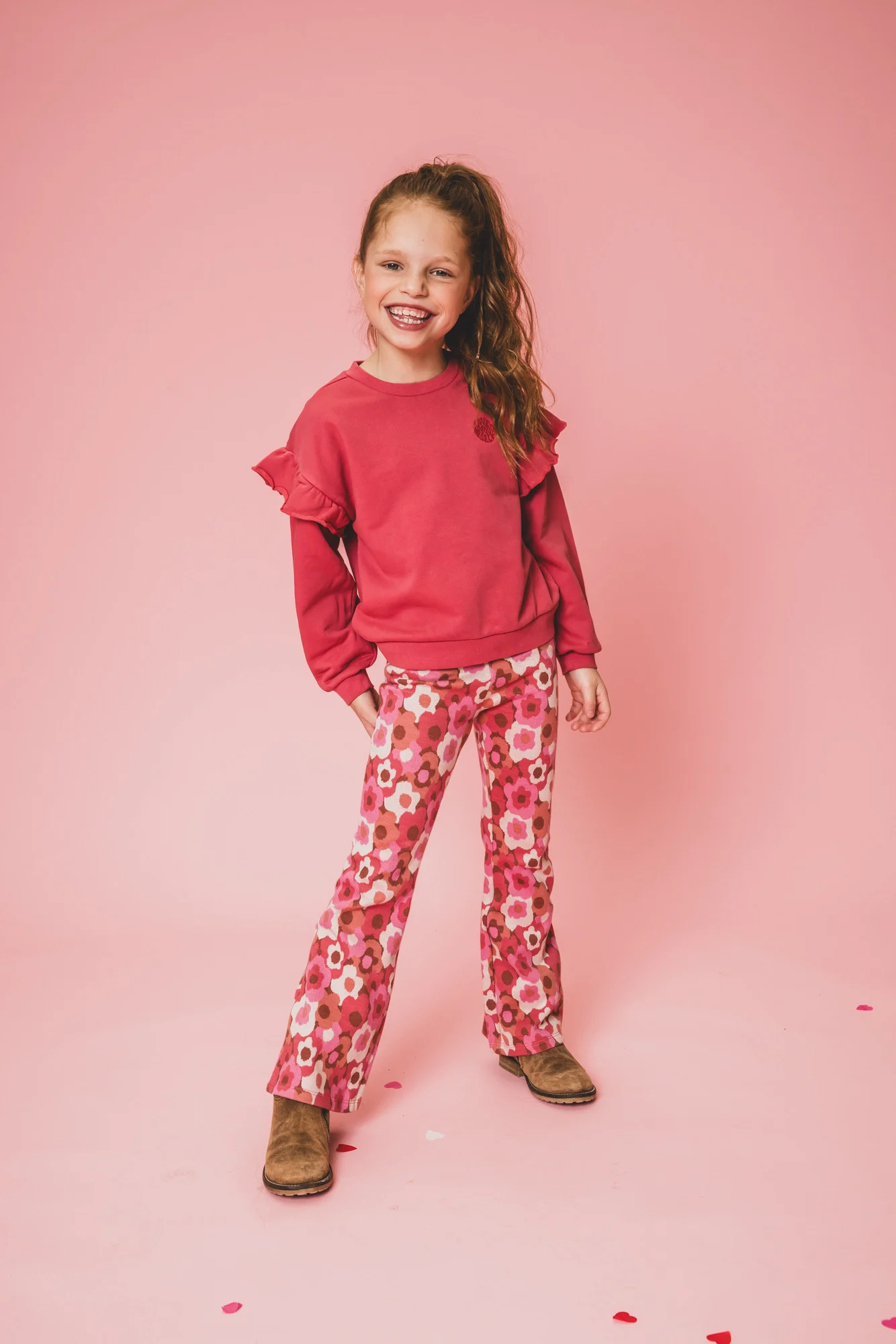 Looxs Revolution Flared broek jaquard sweat spring flower voor meisjes in de kleur