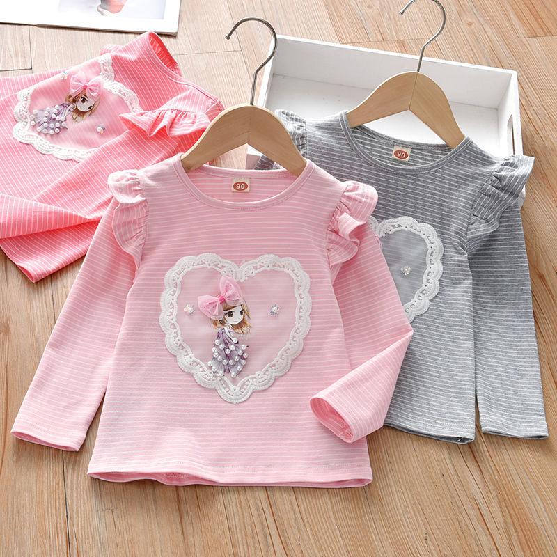 G.DUCK KIDS Schattig kinder T-shirt meisje shirt met lange mouwen prinses top dieptepunt shirt cartoon T-shirt kinderkleding 140 donkerroze kleur