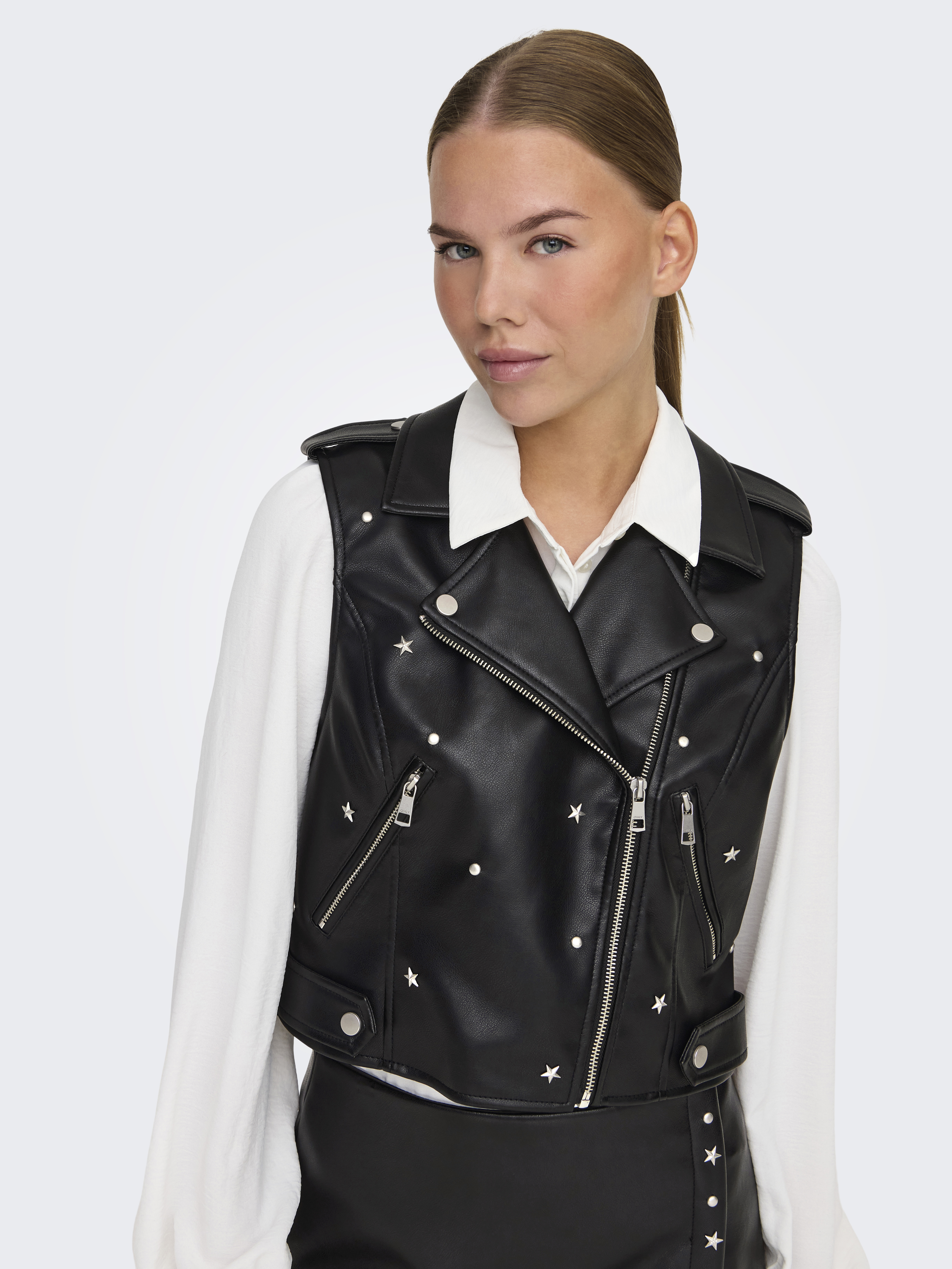 Only Onlsia faux leather star waistcoat