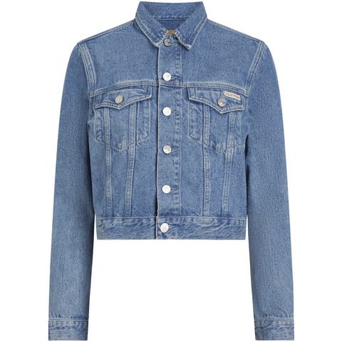 Calvin Klein Jeansjack CROPPED 90'S DENIM JACKET Logo borduurwerk op borstzak, strakke pasvorm