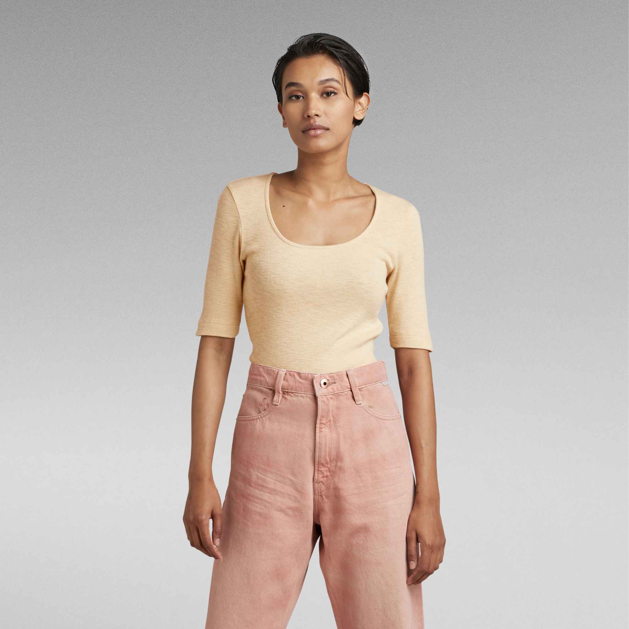 G-Star RAW Slim Top Deep Scoop - Beige - Dames