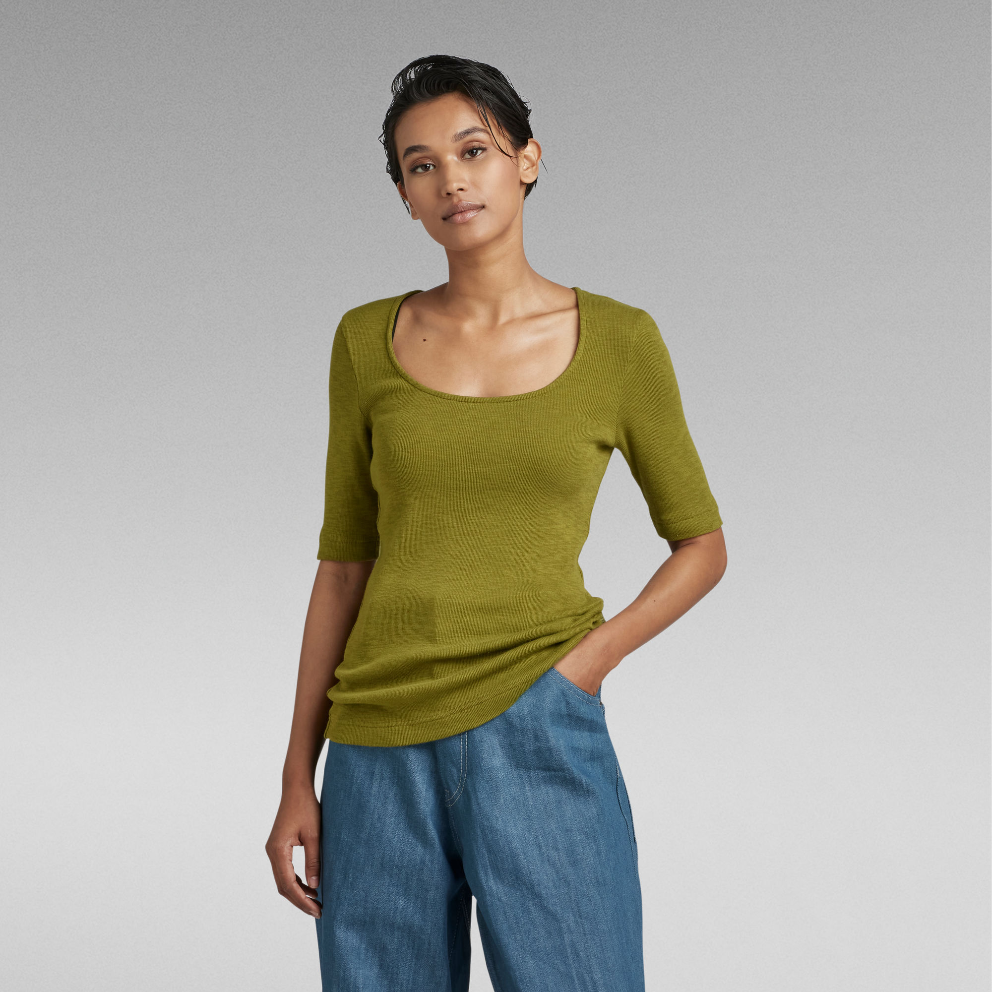 G-Star RAW Slim Top Deep Scoop - Groen - Dames