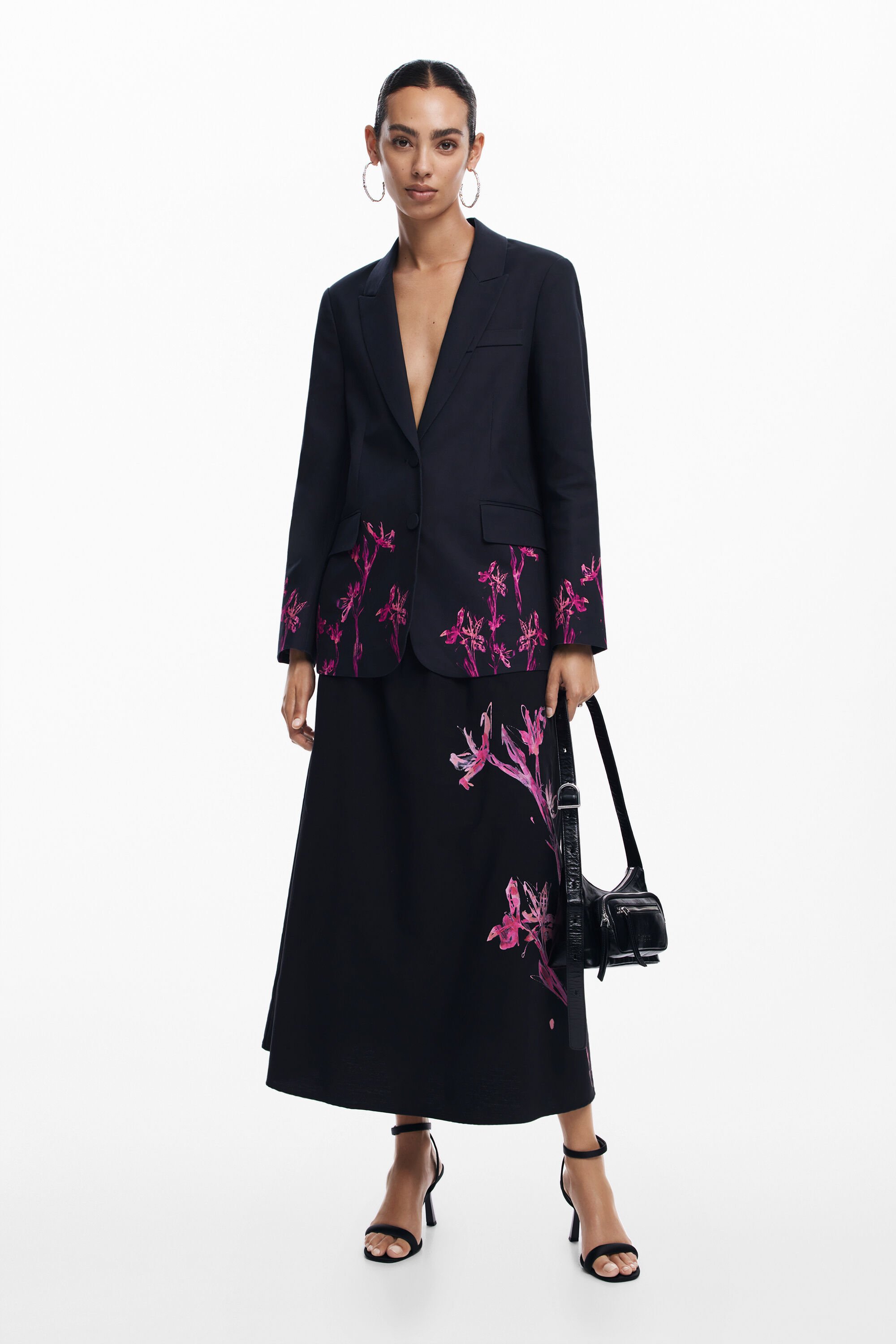 Desigual Midi-rok orchideeën - BLACK