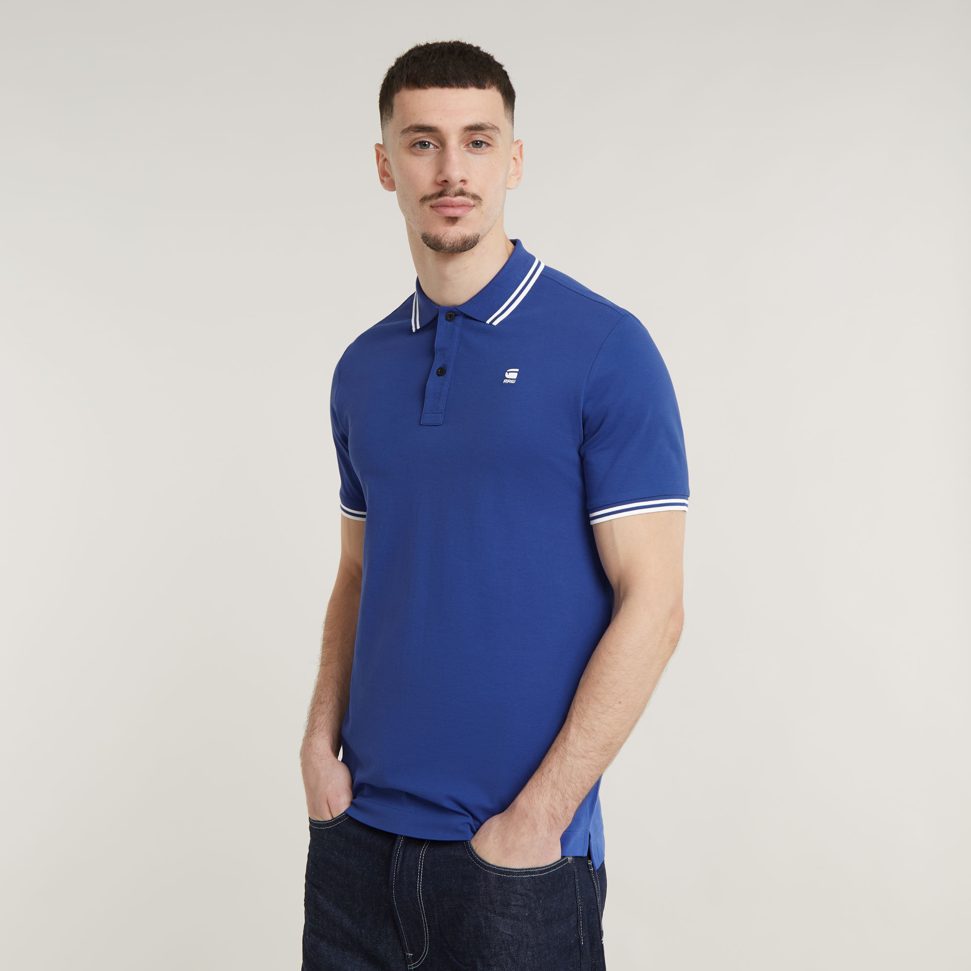 G-Star RAW Dunda Slim Stripe Polo - Midden blauw - Heren