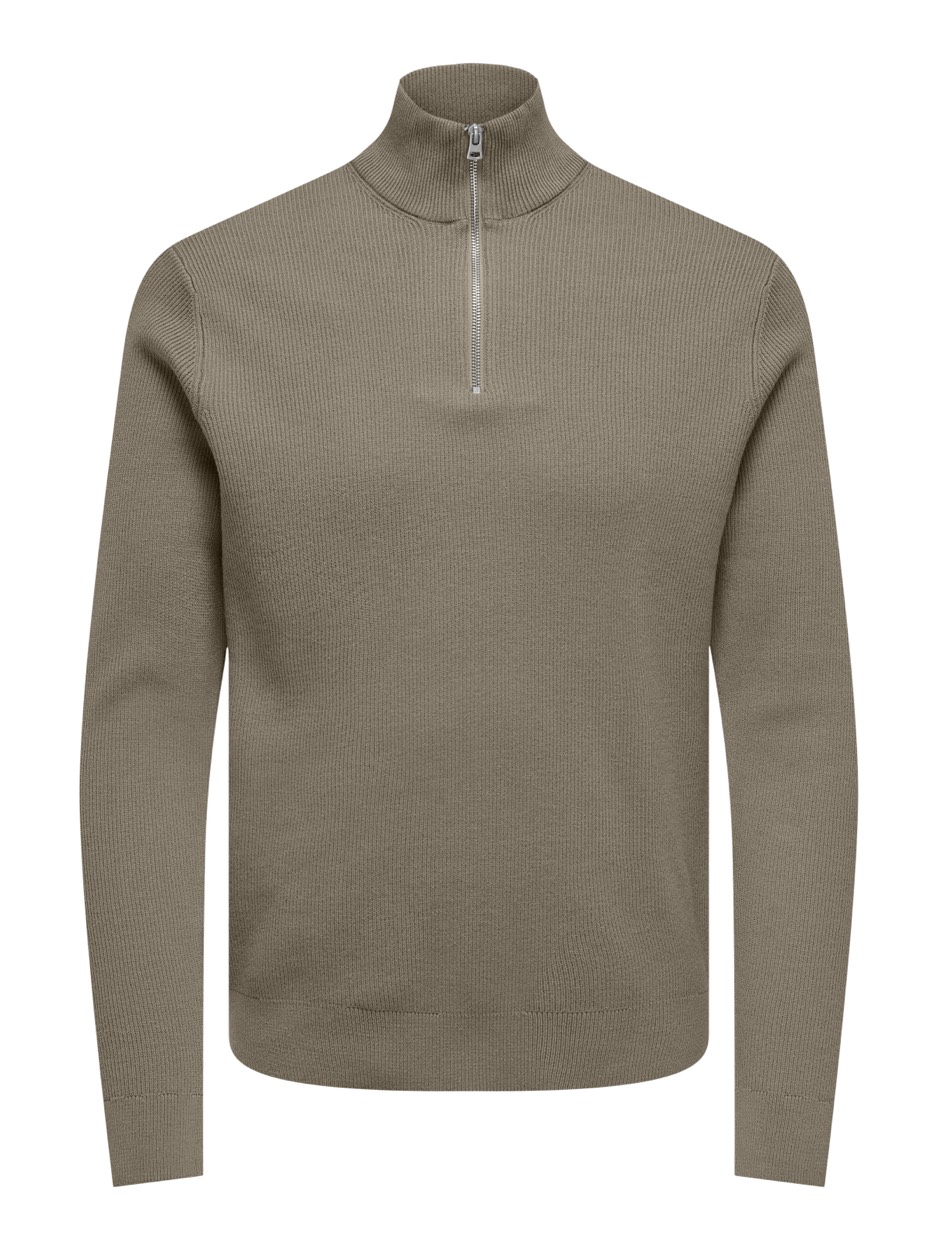 Only & Sons Onsphil reg 12 struc half zip knit taupe