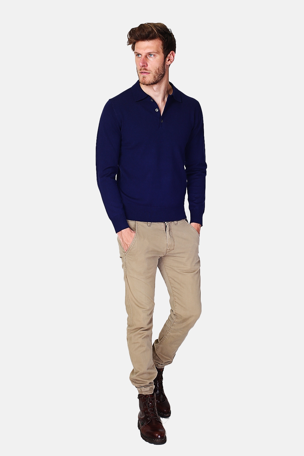 William de Faye Longsleeve polo night blue