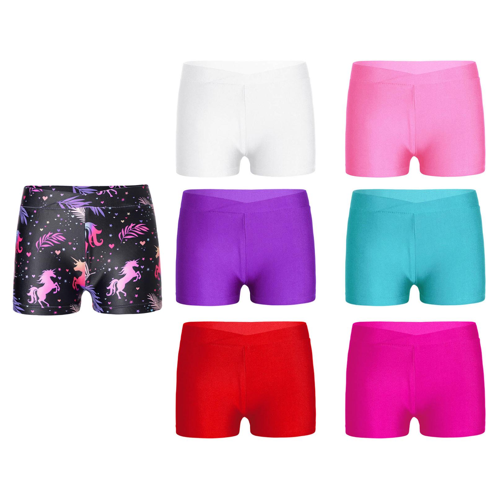 Inlzdz Kinderen meisjes elastische taille shorts kind dans sport gymnastiek workout bodems shorts 7-8 Years helder roze