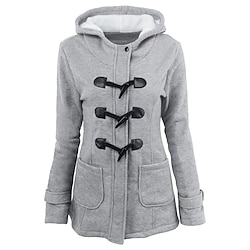 Light in the box Dames Hoodie jas Houd Warm Ademend Zak Casual Street Style Effen Kleur Vakantie Straat Alledaagse kleding Uitgaan Enkele rij knopen Capuchon Normale pasvorm Lange mouw bovenkleding Zwart Licht Grijs