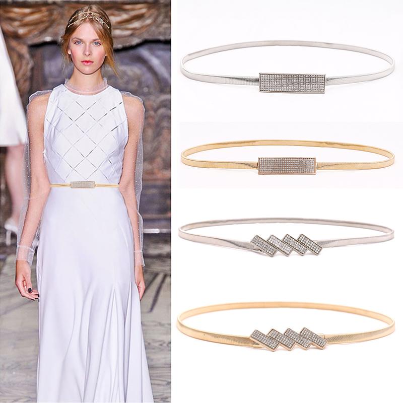 R&N Fashion Luxe imitatie strass ketting wasit riem voor jurk stretch mager metaal zilver goud damesriem elastische dunne damesriem goud