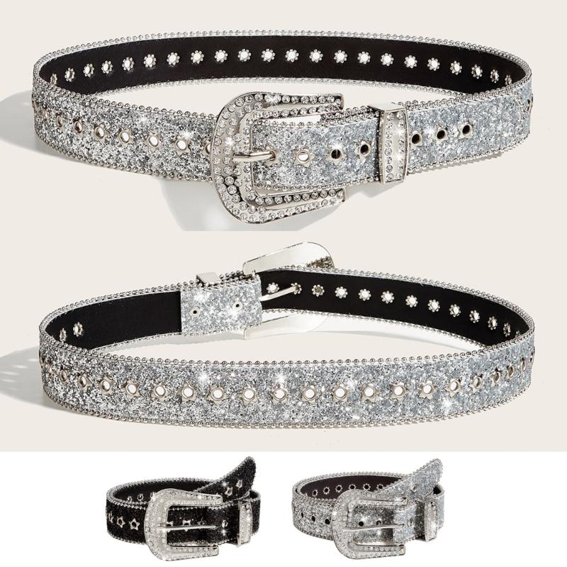 A Dream Like A Dream Volwassen volledige pailletten riem voor jurk verstelbare pin gesp taille riem strass gesp brede taille riem dames rok riem zilver