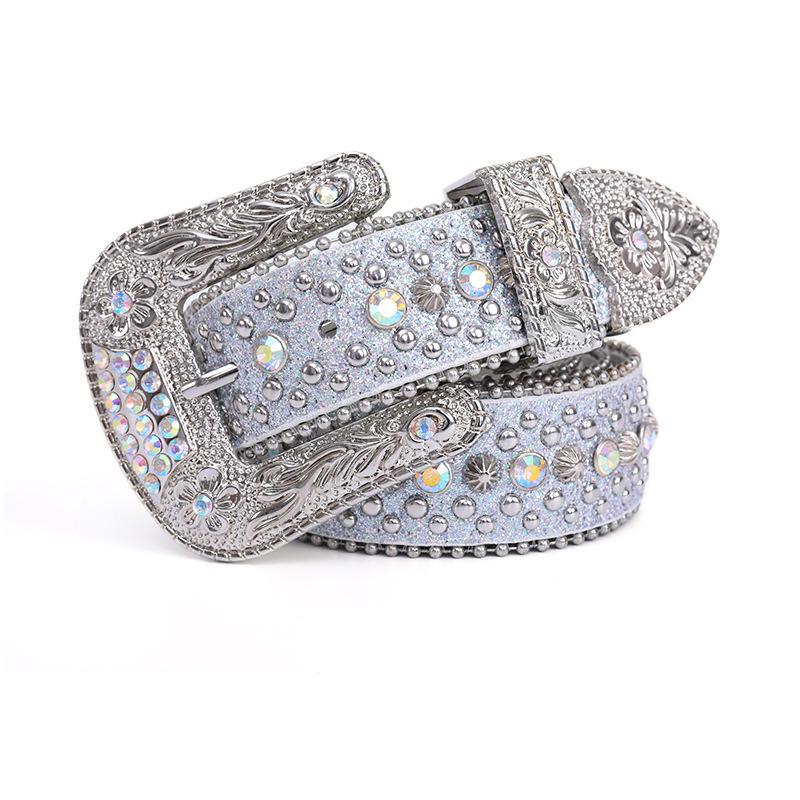 Queeniec Mannen nieuwe trend retro strass riem y2k stijl handgemaakte diamant Europese en Amerikaanse punk hiphop dans pin gesp dames riem 105CM